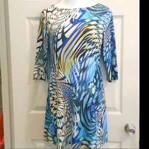 LBISSE 3/4sleeves blue stained glass Zebra-esque print stretchy Y2K dress Size M